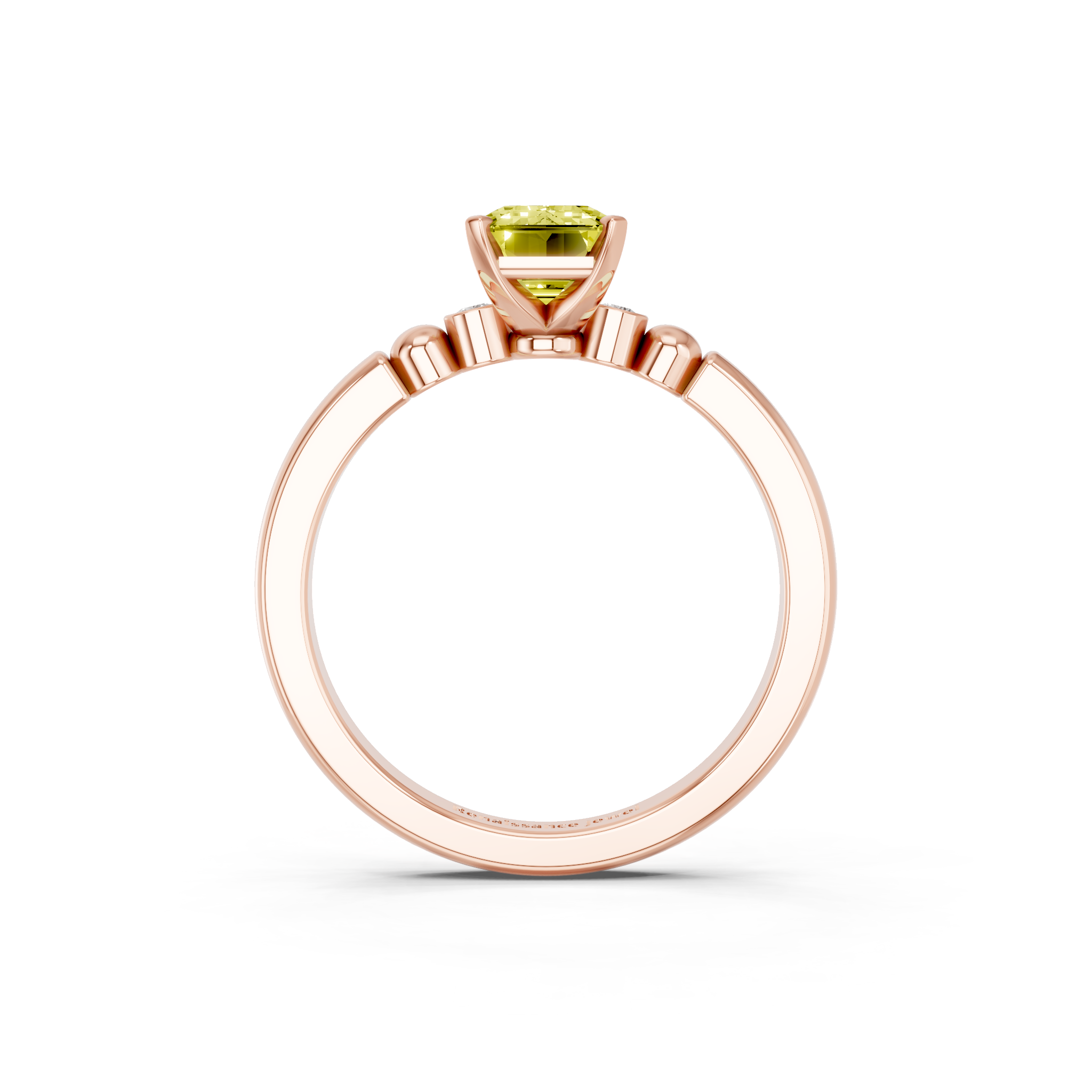 Rose gold Fancy Yellow Emerald  Solitaire Beaded Band with Four-Prong Setting_5