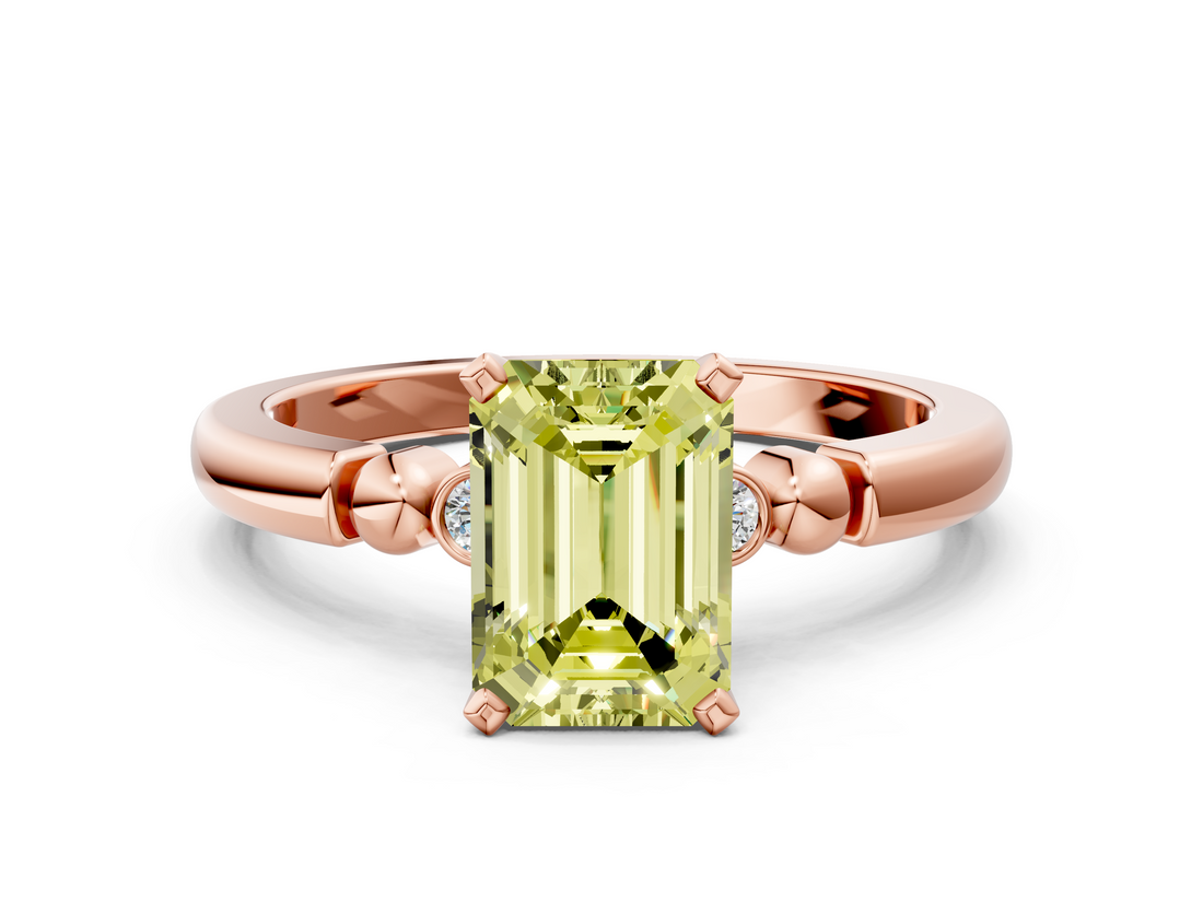 Rose gold Fancy Yellow Emerald  Solitaire Beaded Band with Four-Prong Setting_50