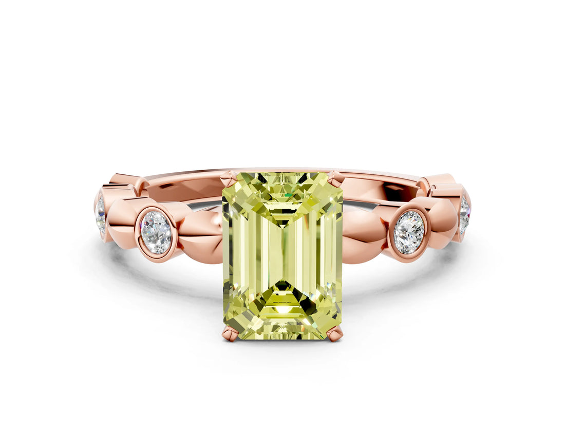 Rose gold Fancy Yellow Emerald  Solitaire Bezel-Set Diamond Ring with Beaded Band and Four-Prong Setting_32