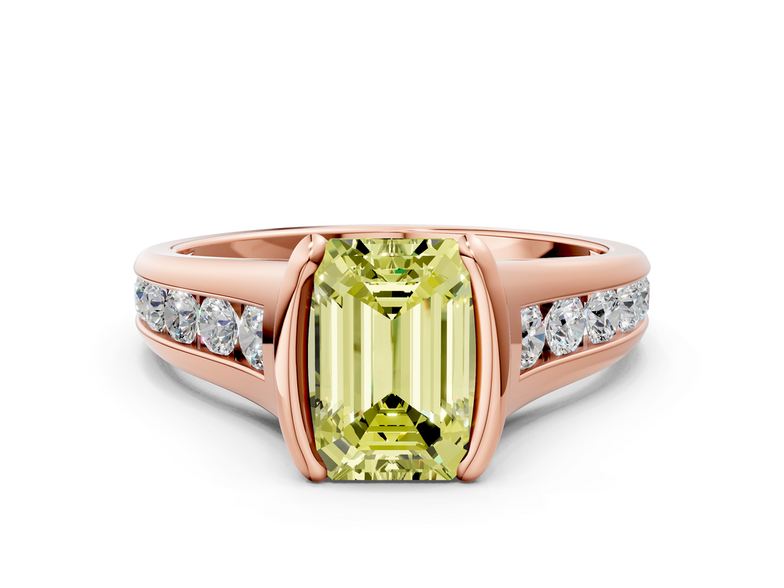 Rose gold Fancy Yellow Emerald  Solitaire Bezel-Set Diamond Ring with Channel-Set Band_36