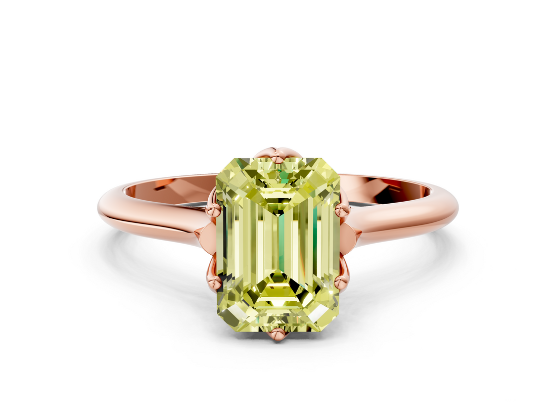 Rose gold Fancy Yellow Emerald  Solitaire Cathedral Diamond Ring with Six-Prong Setting_17