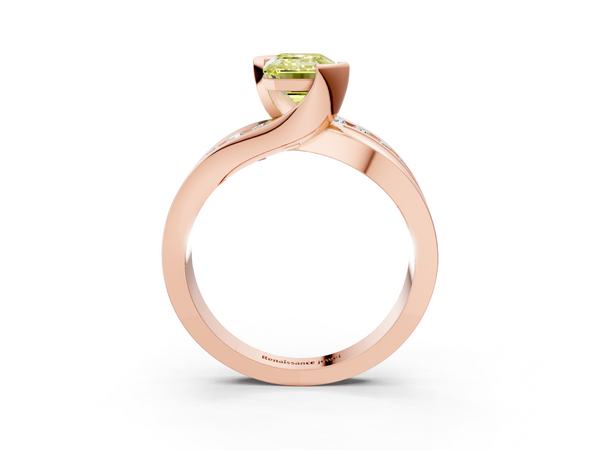 Rose gold Fancy Yellow Emerald  Solitaire Channel-Set Split Shank Ring with Tension Prong Setting