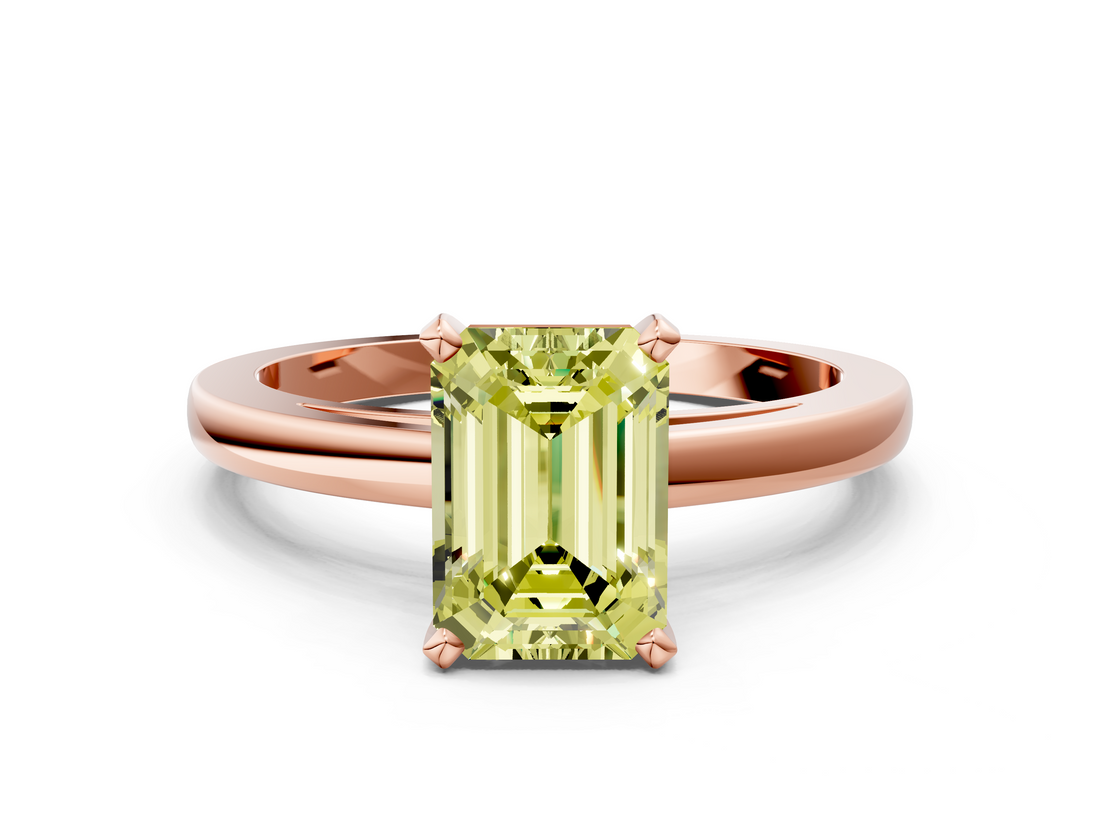 Rose gold Fancy Yellow Emerald  Solitaire Diamond Engagement Ring with Four-Prong Setting on a Classic Band_3