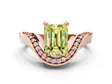 Rose gold Fancy Yellow Emerald  Solitaire Diamond Engagement Ring with Pave Band and Four-Prong Setting 1