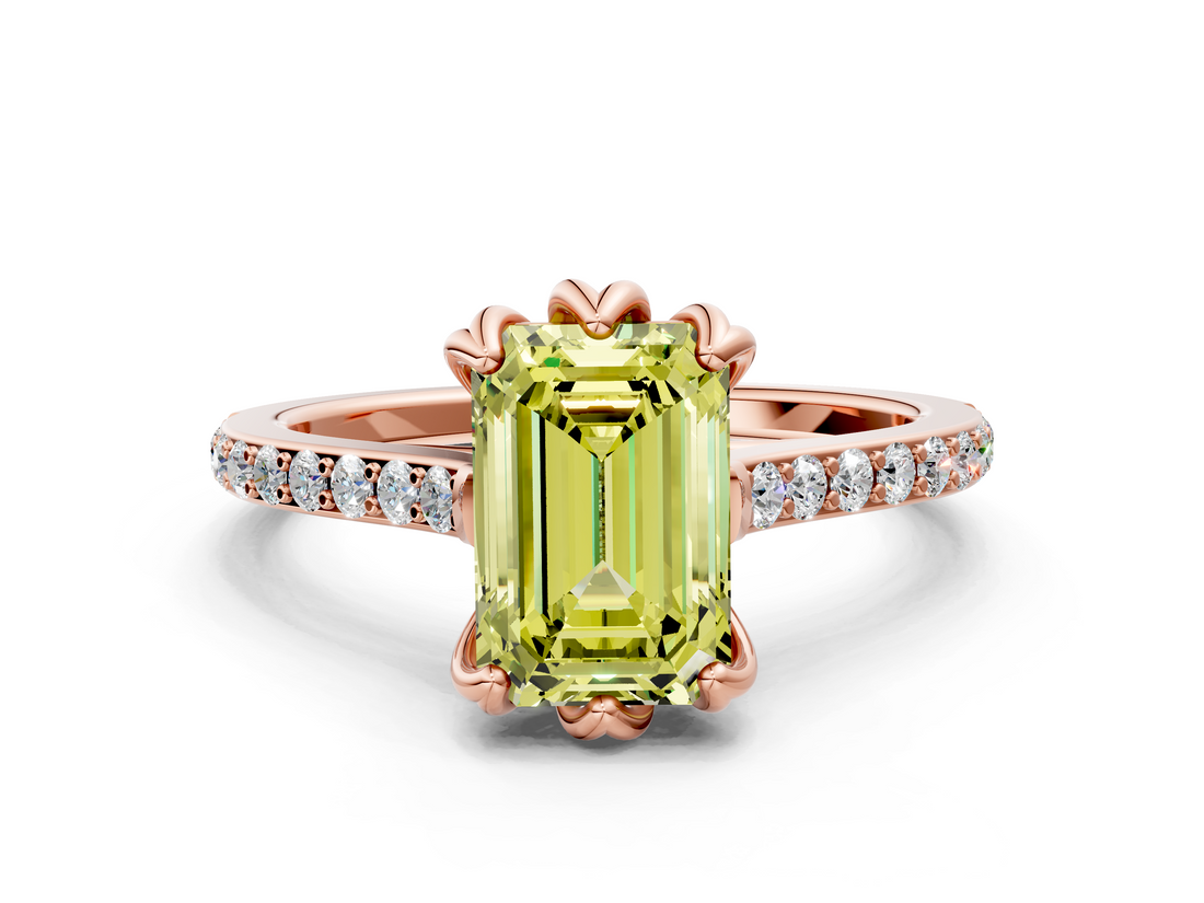 Rose gold Fancy Yellow Emerald  Solitaire Diamond Engagement Ring with Pave Band and Six-Prong Setting_19
