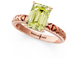 Rose gold Fancy Yellow Emerald  Solitaire Diamond Engagement Ring with XO Engraved Band and Four-Prong Setting 2
