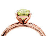 Rose gold Fancy Yellow Emerald  Solitaire Diamond Engagement Ring with XO Engraved Band and Four-Prong Setting 5