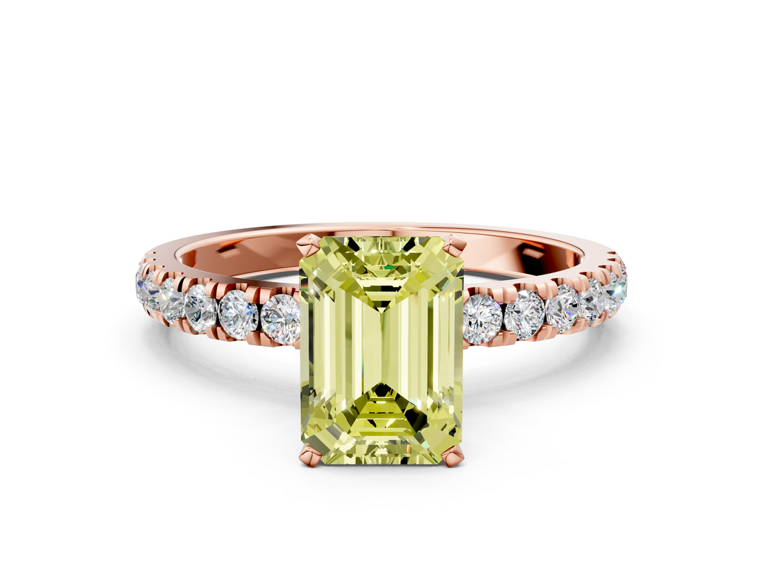 Rose gold Fancy Yellow Emerald  Solitaire Diamond Pavé Band with Four-Prong Setting_28