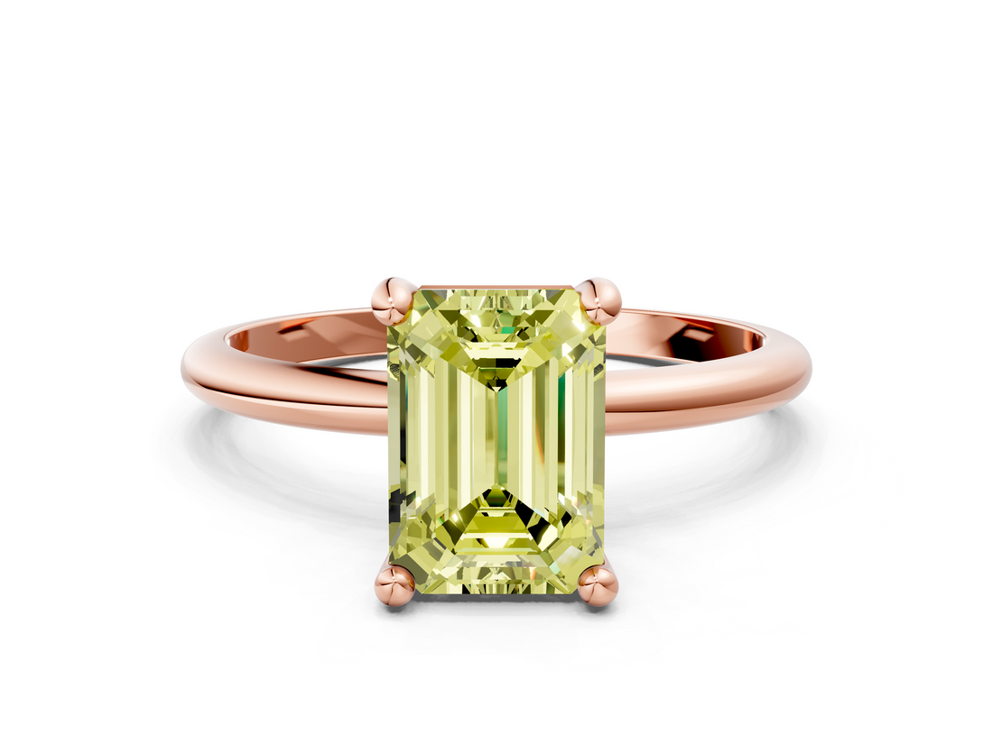 Rose gold Fancy Yellow Emerald  Solitaire Diamond Ring with 4-Prong Setting on a Classic Band_3