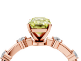 Rose gold Fancy Yellow Emerald  Solitaire Diamond Ring with Bezel Set Side Stones and Prong Setting_7