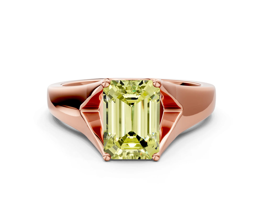 Rose gold Fancy Yellow Emerald  Solitaire Diamond Ring with Cathedral Band and Four-Prong Setting_64