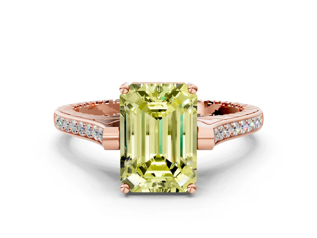Rose gold Fancy Yellow Emerald  Solitaire Diamond Ring with Channel Set Band and Bezel Prong Setting_56