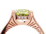 Rose gold Fancy Yellow Emerald  Solitaire Diamond Ring with Channel Set Band and Bezel Prong Setting_60