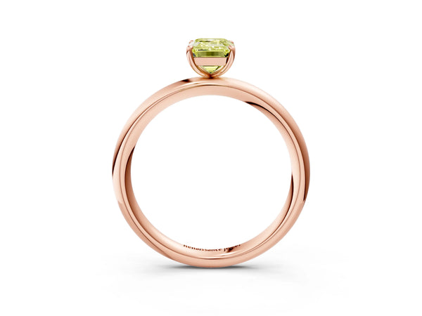 Rose gold Fancy Yellow Emerald  Solitaire Diamond Ring with Four-Prong Setting on a Plain Band