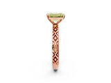 Rose gold Fancy Yellow Emerald  Solitaire Diamond Ring with Milgrain and Black Enamel X Pattern Band_156