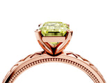 Rose gold Fancy Yellow Emerald  Solitaire Diamond Ring with Milgrain and Black Enamel X Pattern Band_158