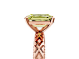 Rose gold Fancy Yellow Emerald  Solitaire Diamond Ring with Milgrain and Black Enamel X Pattern Band_159