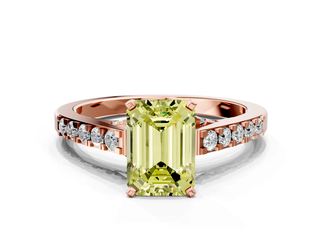 Rose gold Fancy Yellow Emerald  Solitaire Diamond Ring with Pavé Band and Four-Prong Setting_65