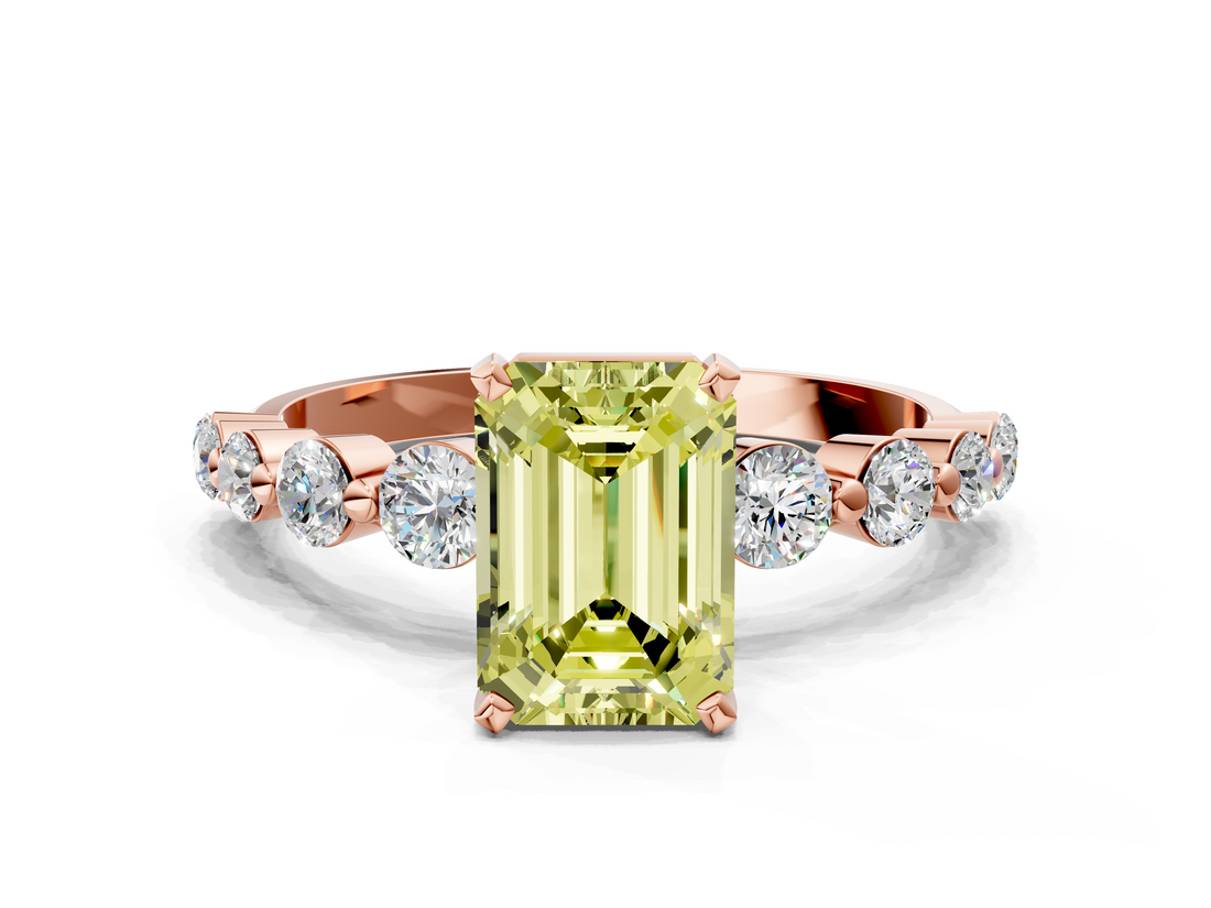 Rose gold Fancy Yellow Emerald  Solitaire Diamond Ring with Pave Band and Four-Prong Setting_265