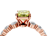 Rose gold Fancy Yellow Emerald  Solitaire Diamond Ring with Pave Band and Four-Prong Setting_269