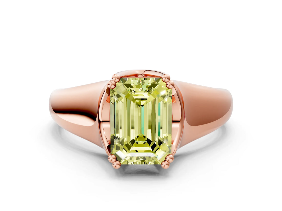 Rose gold Fancy Yellow Emerald  Solitaire Diamond Ring with Six-Prong Cathedral Setting_32