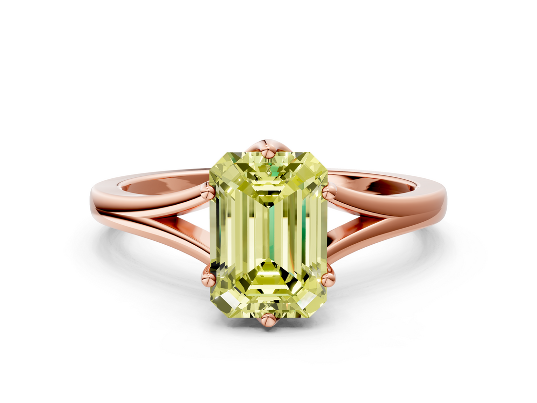 Rose gold Fancy Yellow Emerald  Solitaire Diamond Ring with Six-Prong Setting and Tapered Band_17