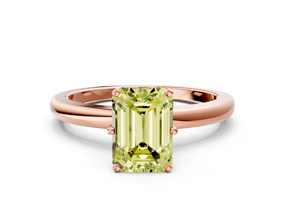 Rose gold Fancy Yellow Emerald  Solitaire Diamond Ring with Six-Prong Setting on a Classic Band_3