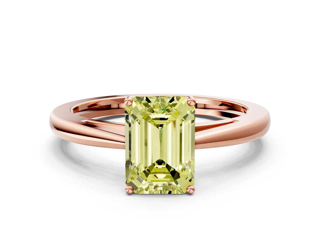 Rose gold Fancy Yellow Emerald  Solitaire Diamond Ring with Split Shank and Four-Prong Setting_12
