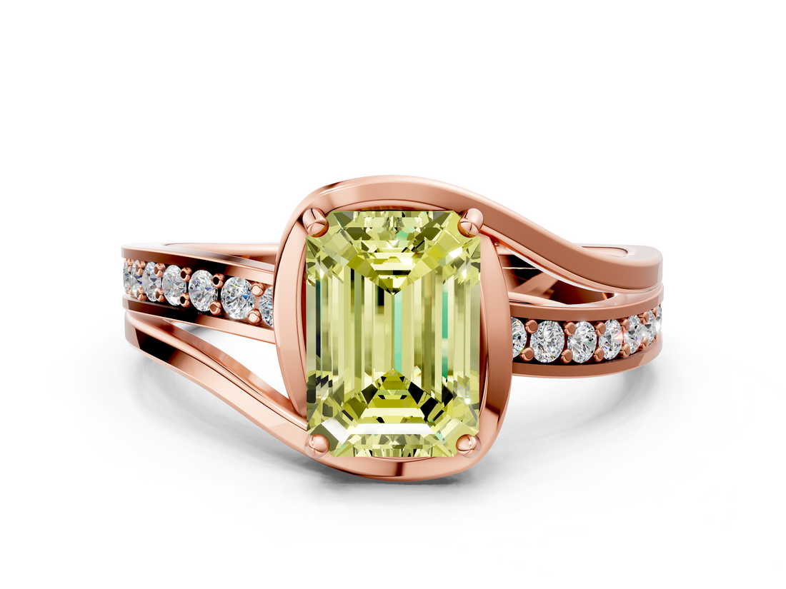 Rose gold Fancy Yellow Emerald  Solitaire Diamond Ring with Split Shank and Prong Setting_41