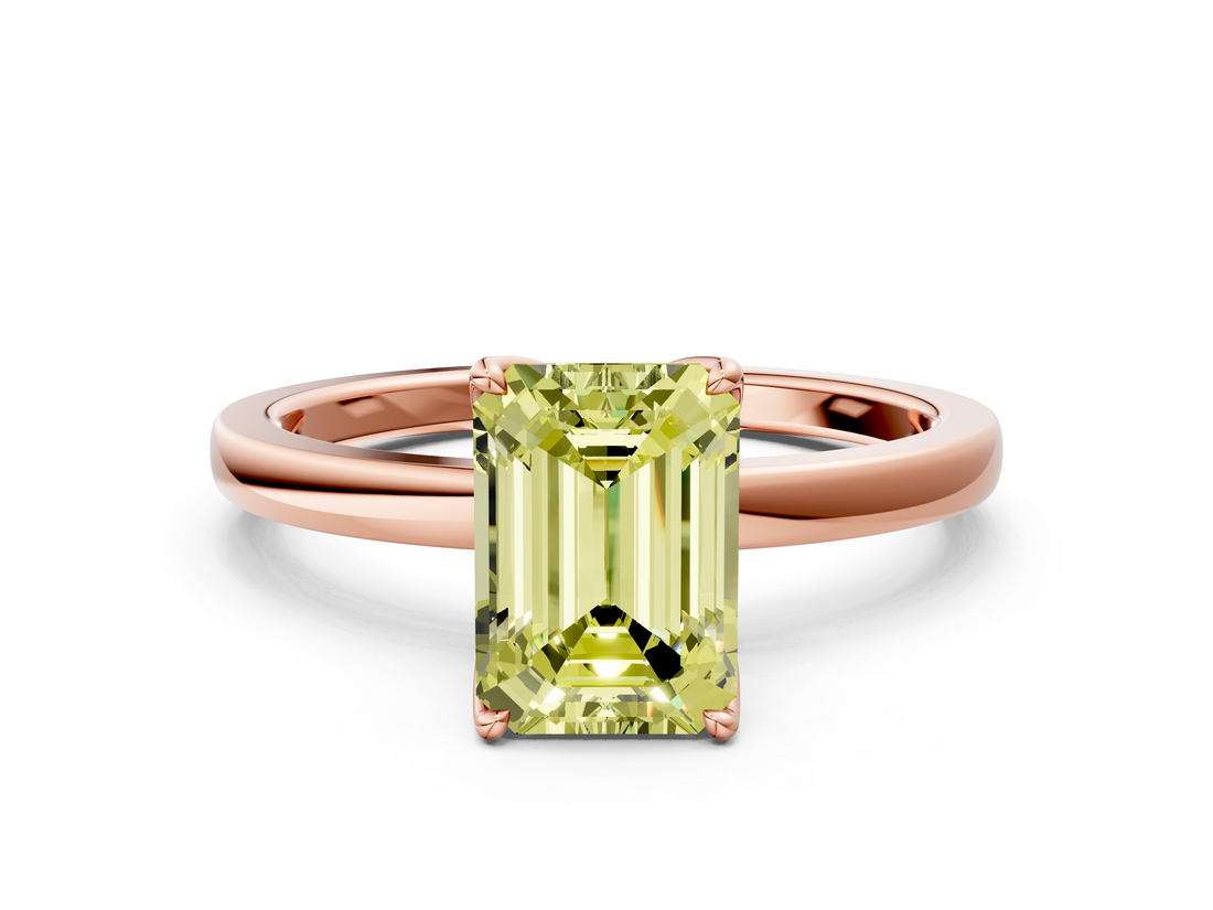 Rose gold Fancy Yellow Emerald  Solitaire Diamond Ring with Thin Band and Four-Prong Setting_3