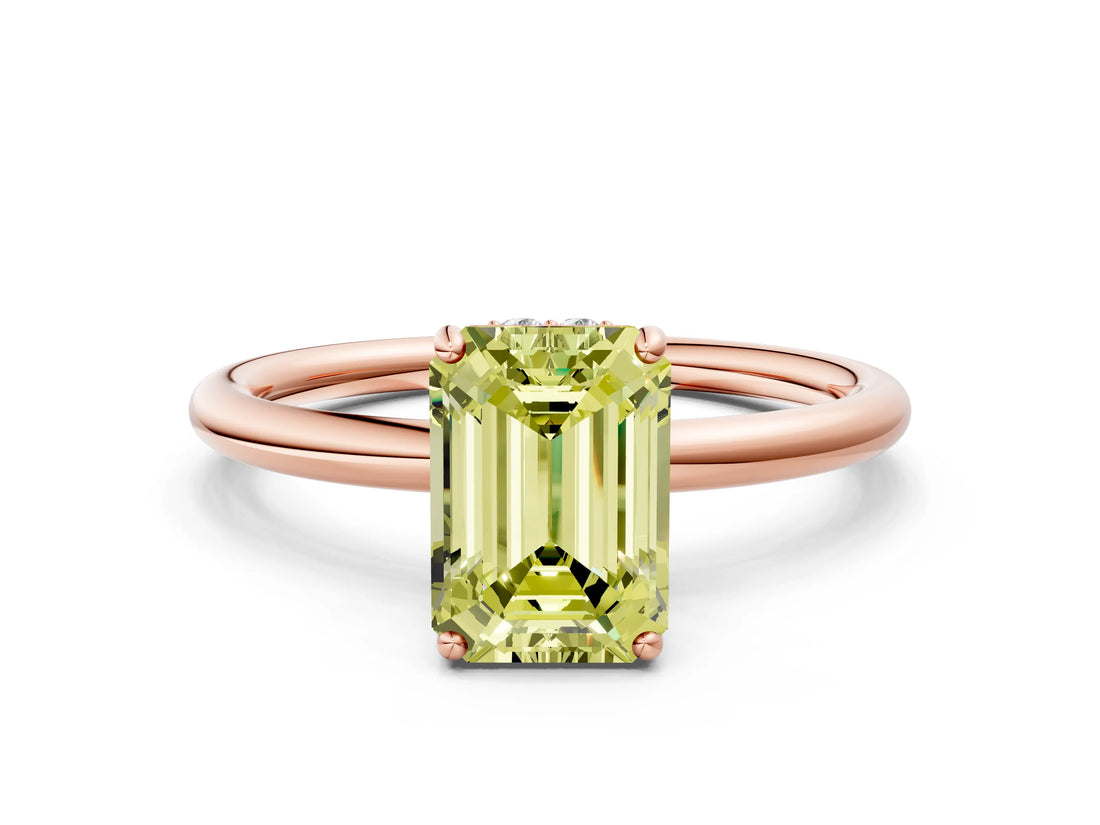 Rose gold Fancy Yellow Emerald  Solitaire Diamond Ring with a Classic Band and Four-Prong Setting 1