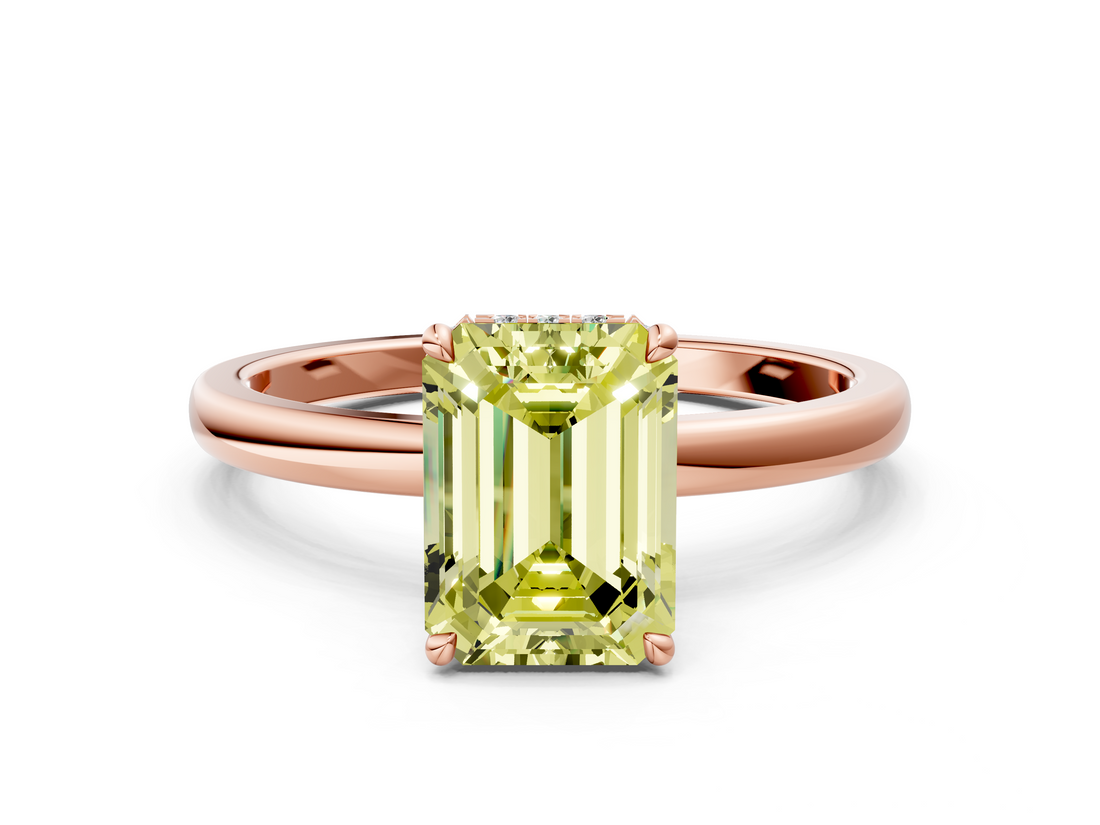 Rose gold Fancy Yellow Emerald  Solitaire Engagement Ring with Cathedral Band and Four-Prong Setting_21