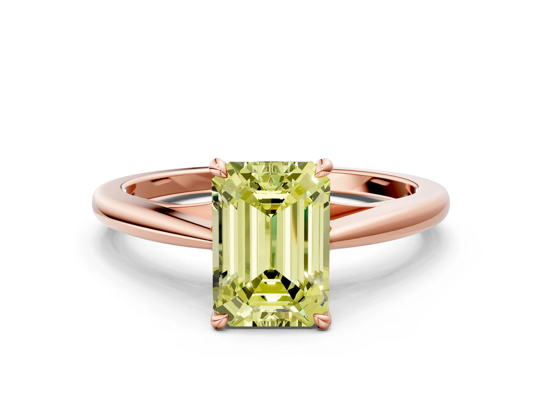 Rose gold Fancy Yellow Emerald  Solitaire Engagement Ring with Four-Prong Setting and Classic Band 1