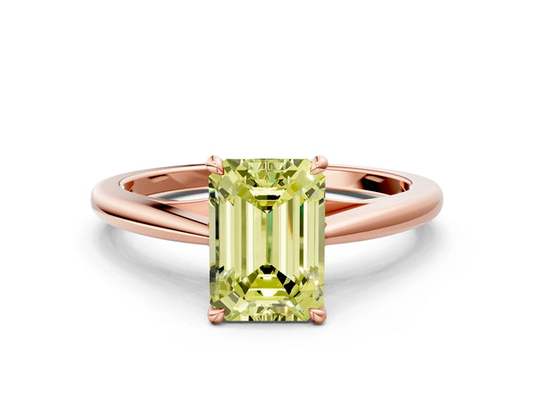 Rose gold Fancy Yellow Emerald  Solitaire Engagement Ring with Four-Prong Setting and Classic Band