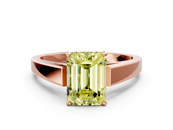 Rose gold Fancy Yellow Emerald  Solitaire Engagement Ring with Four-Prong Setting and Tapered Band