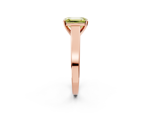 Rose gold Fancy Yellow Emerald  Solitaire Engagement Ring with Four-Prong Setting and Tapered Band