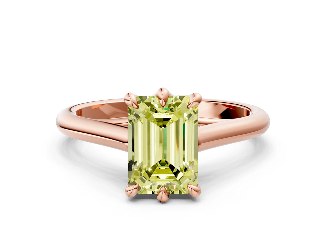 Rose gold Fancy Yellow Emerald  Solitaire Engagement Ring with Six-Prong Setting and Classic Band 1