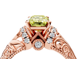 Rose gold Fancy Yellow Emerald  Solitaire Filigree Engagement Ring with Halo and Prong Setting_55