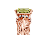 Rose gold Fancy Yellow Emerald  Solitaire Filigree Engagement Ring with Halo and Prong Setting_56