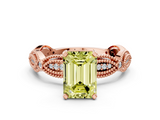 Rose gold Fancy Yellow Emerald  Solitaire Milgrain Diamond Engagement Ring with Bezel and Marquise Band_71