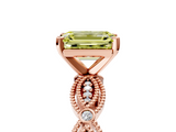 Rose gold Fancy Yellow Emerald  Solitaire Milgrain Diamond Engagement Ring with Bezel and Marquise Band_76