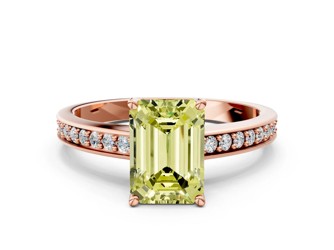 Rose gold Fancy Yellow Emerald  Solitaire Pavé Band Prong Setting Ring_49