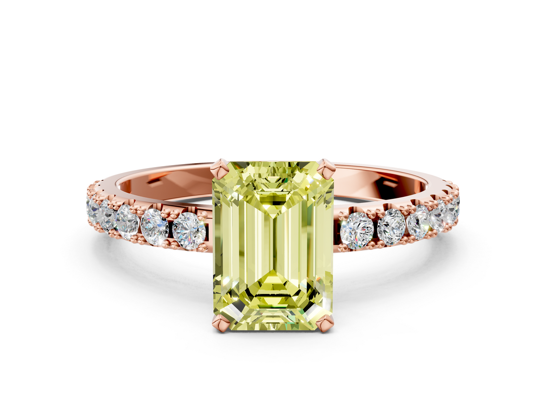 Rose gold Fancy Yellow Emerald  Solitaire Pavé Band with Four-Prong Setting_150