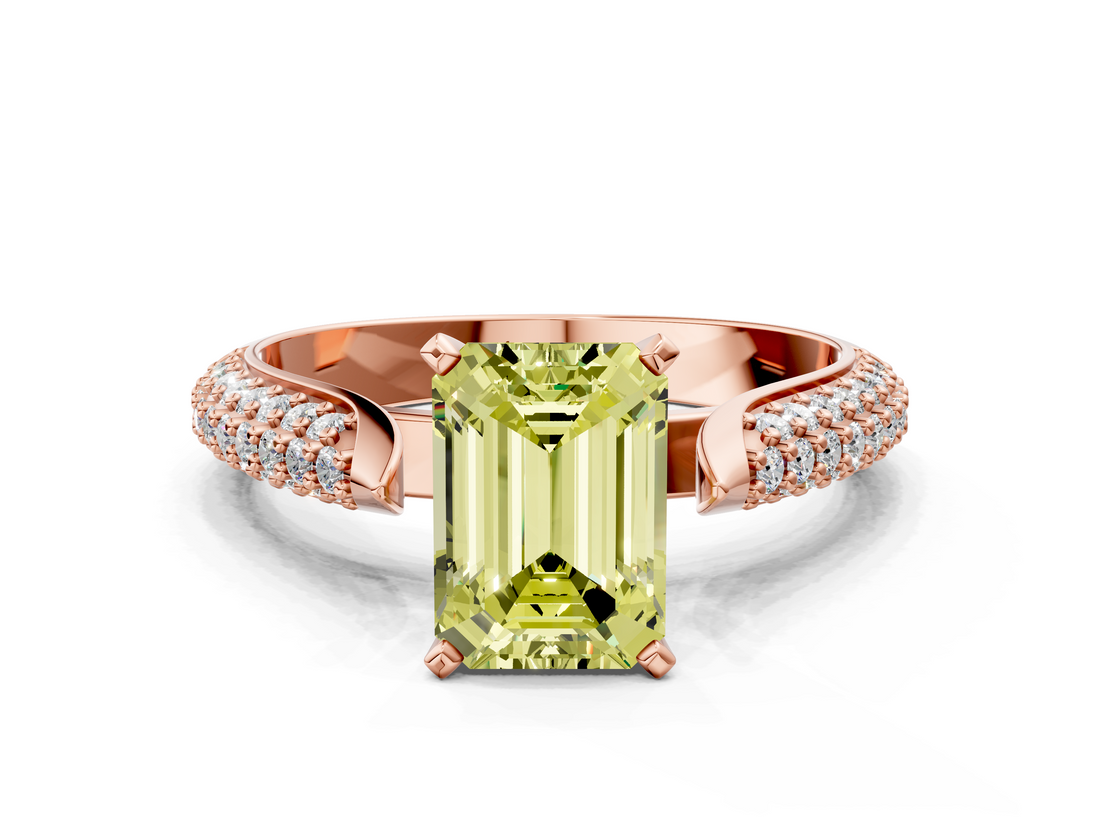 Rose gold Fancy Yellow Emerald  Solitaire Pavé Diamond Engagement Ring with Four-Prong Setting_157
