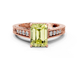 Rose gold Fancy Yellow Emerald  Solitaire Pavé Diamond Milgrain Engagement Ring with Four-Prong Setting_3