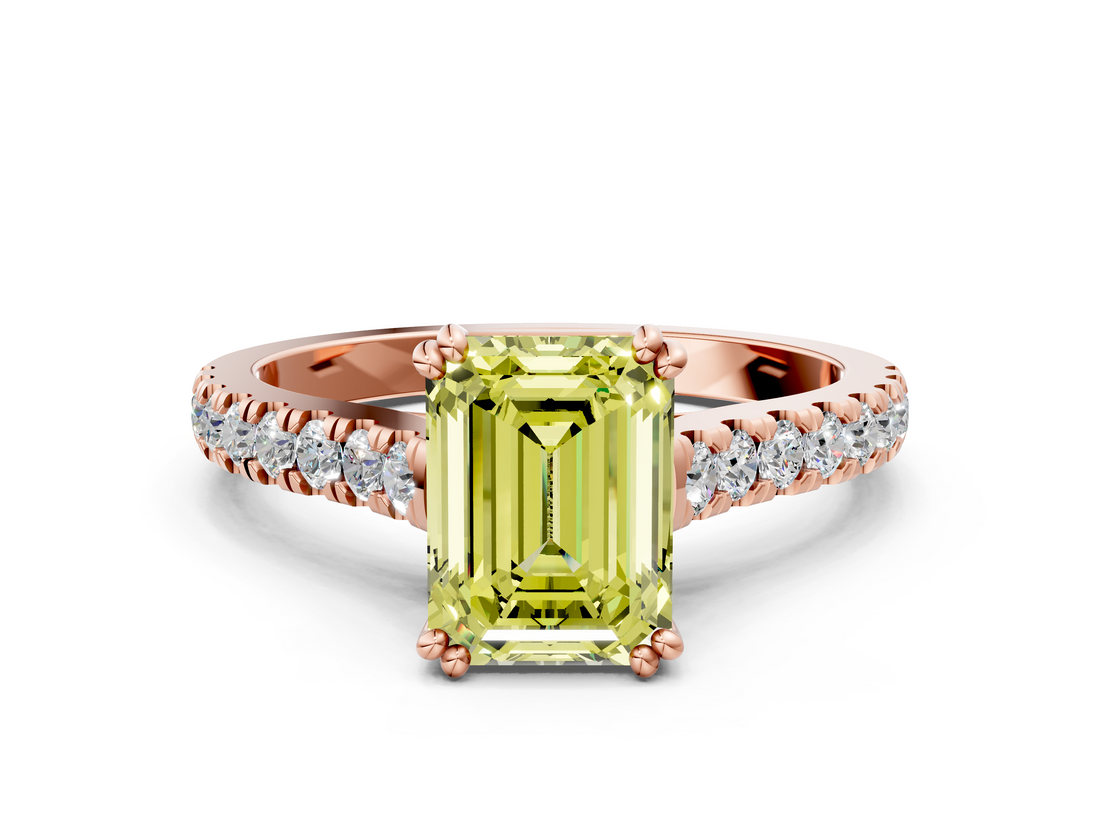 Rose gold Fancy Yellow Emerald  Solitaire Pave Diamond Engagement Ring with Prong Setting_20