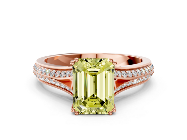 Rose gold Fancy Yellow Emerald Cut Diamond Split Shank Engagement Ring with Pavé Band