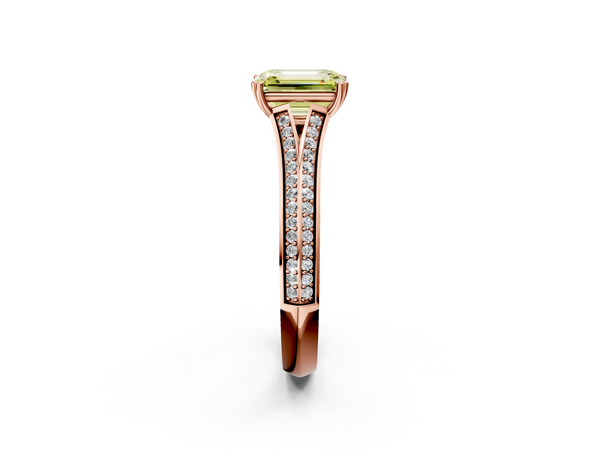 Rose gold Fancy Yellow Emerald Cut Diamond Split Shank Engagement Ring with Pavé Band