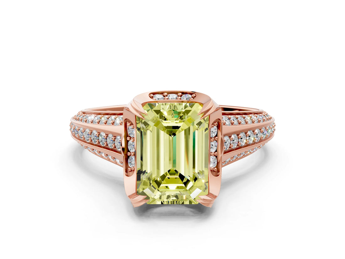 Rose gold Fancy Yellow Emerald  Solitaire Pave Split Shank Ring with Four-Prong Setting_81