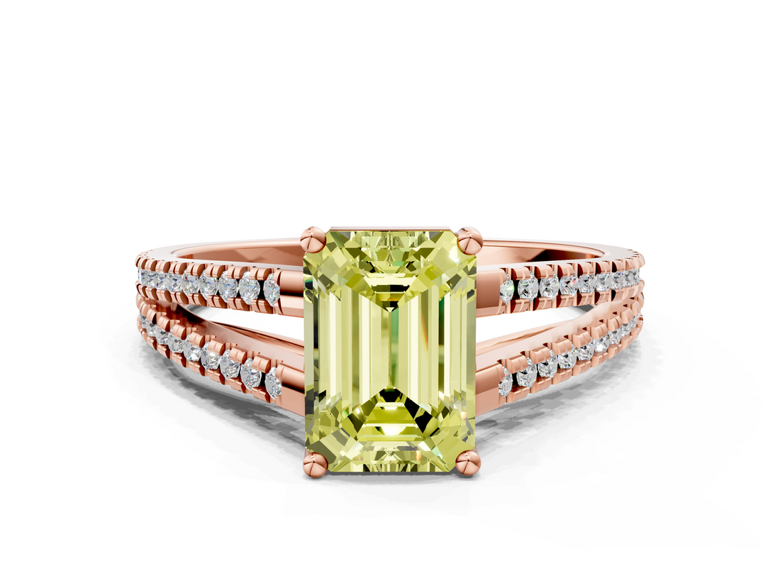 Rose gold Fancy Yellow Emerald  Solitaire Split Shank Pavé Diamond Engagement Ring_422